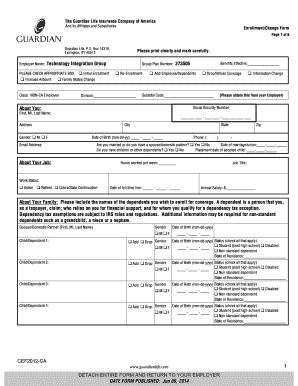 The Guardian Life Insurance Enrollmentchange Form PDF