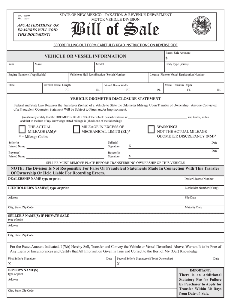 Nm Bill of Sale  Form