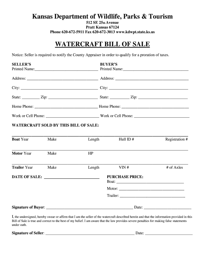 Kansas Boat Bill of Sale  Form