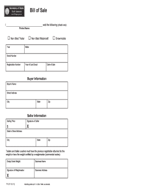 Michigan Secretary of State Bill of Sale  Form