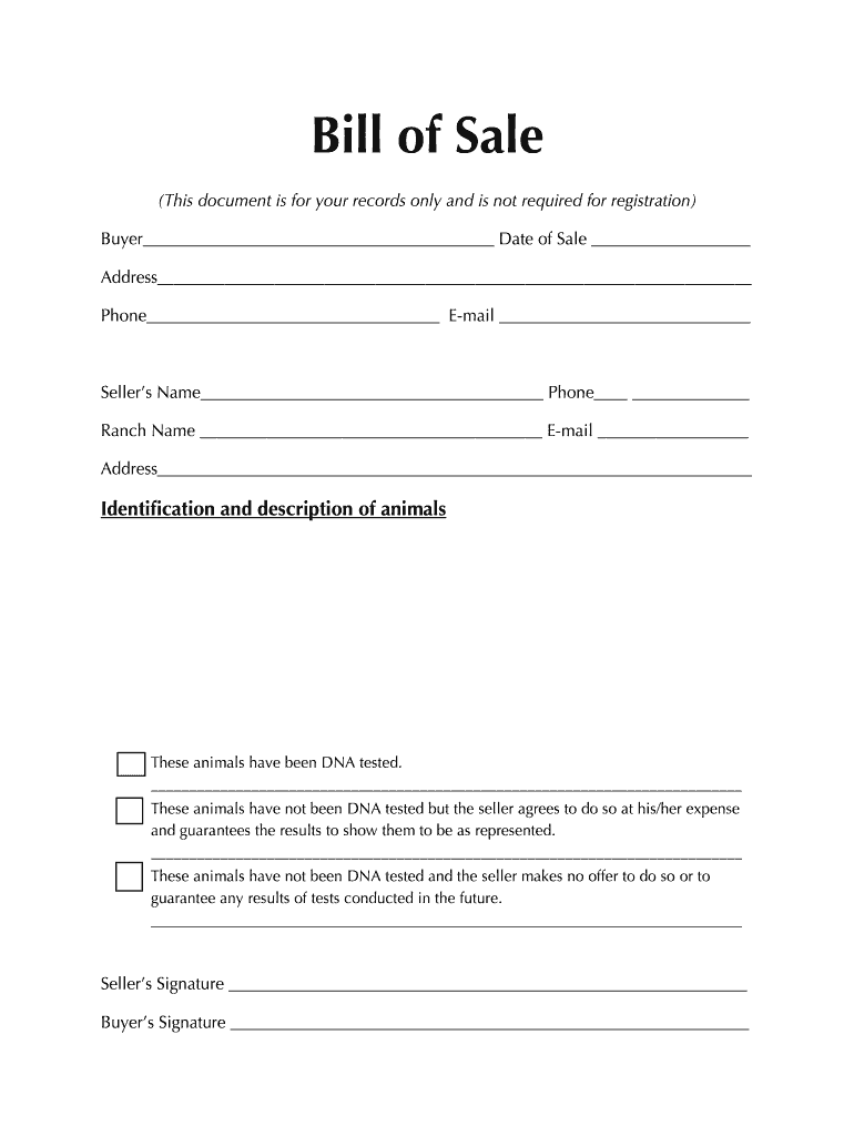 Generic Bill of Sale  Form