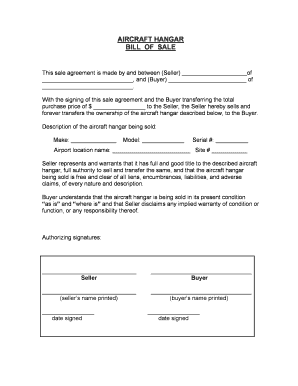 Airplane Hangar Bill of Sale  Form