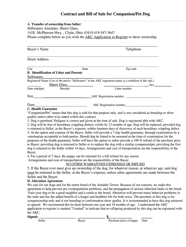 Puppy Contracts Printable  Form