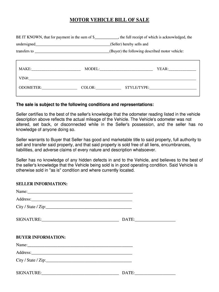 Atv Bill of Sale Florida  Form