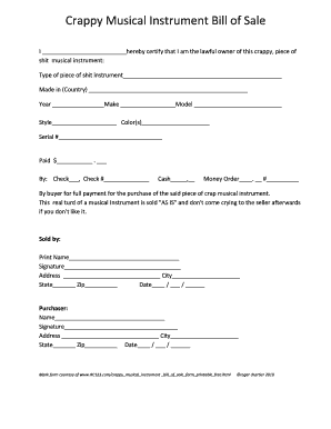 Musical Instrument Bill of Sale  Form