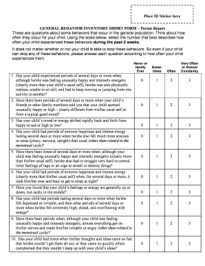 General Behavior Inventory Score Sheet  Form