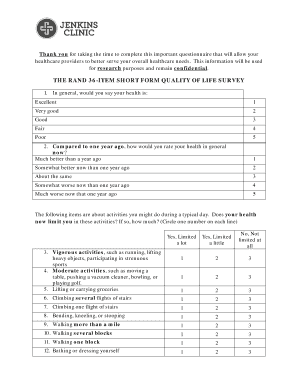 The Rand 36 Item Short Form Quality of Life Survey Jenkins Clinic Jenkinsclinic