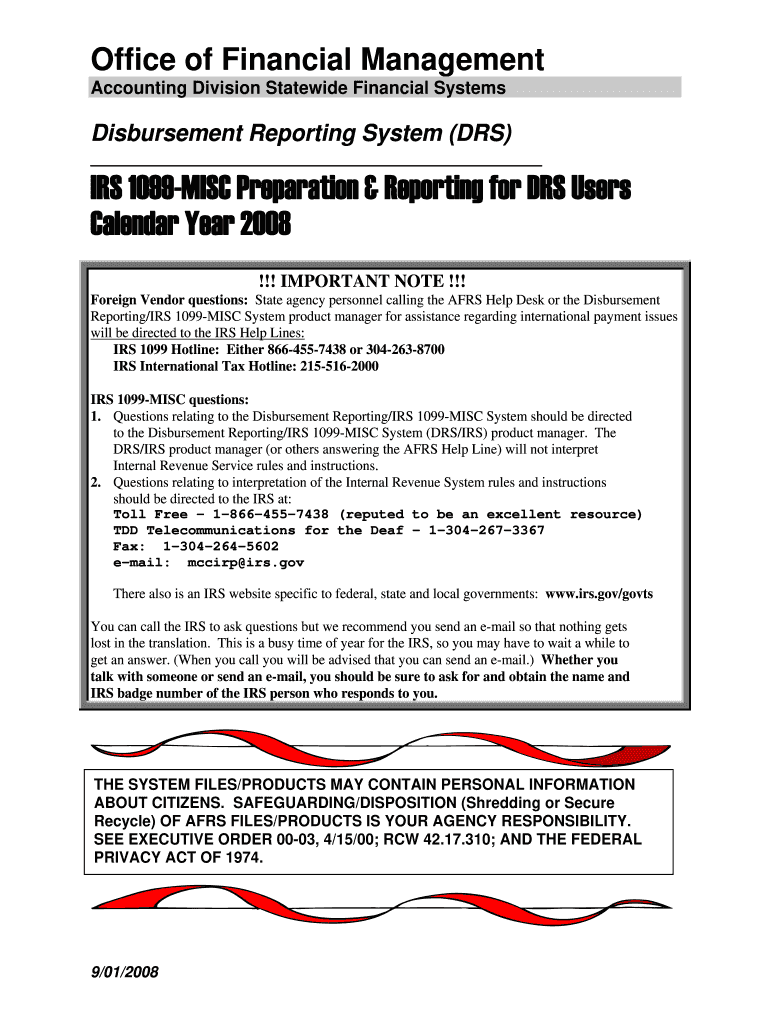  IRS 1099 MISC Preparation & Reporting for DRS Users Calendar Fortress Wa 2008-2024