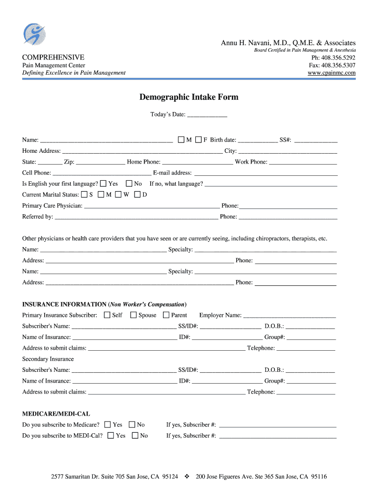 Pain Management  Form