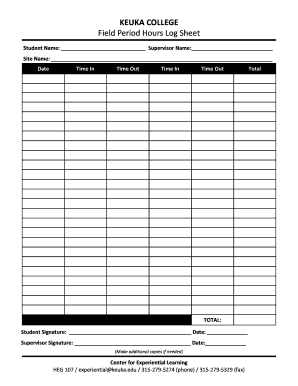 Field Period Hours Log Keuka College Experiential Keuka  Form