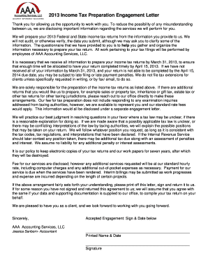 Tax Preparation Engagement Letter &amp; Questionnaire AAA Accountingaaa  Form