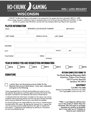 Ho Chunk Win Loss Statement  Form