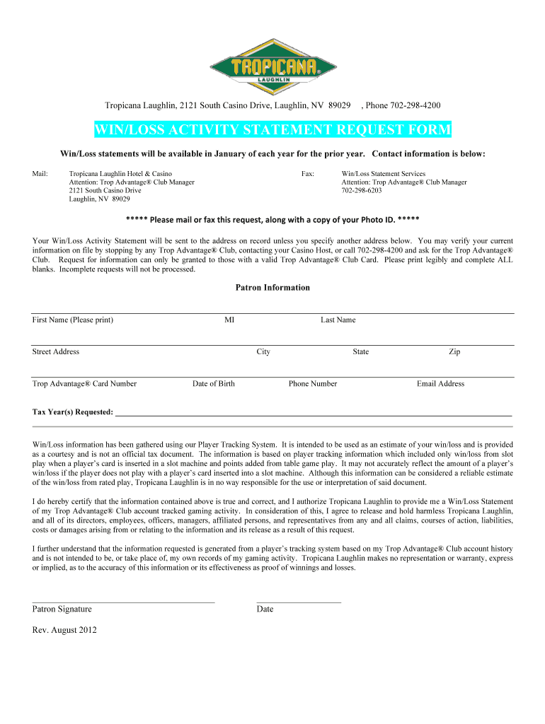  Tropicana Laughlin Win Loss Statement 2012-2024