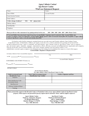 Agua Caliente Win Loss Statement  Form