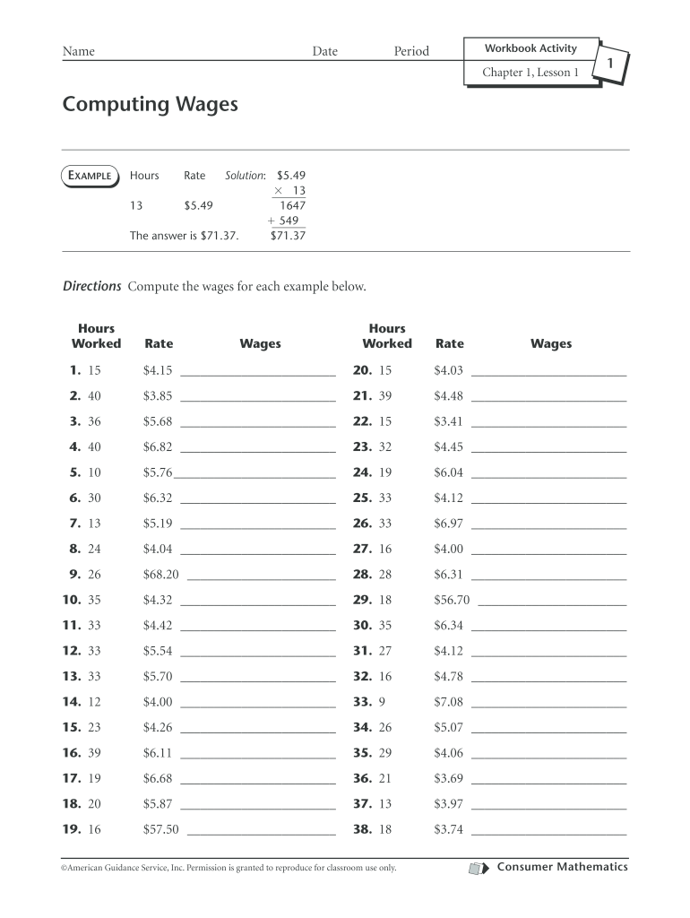 Consumer Math Worksheet