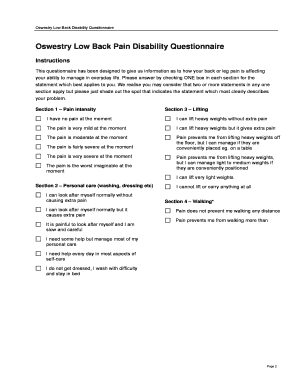 Oswestry Low Back Disability Questionnaire Outcome Measures  Form