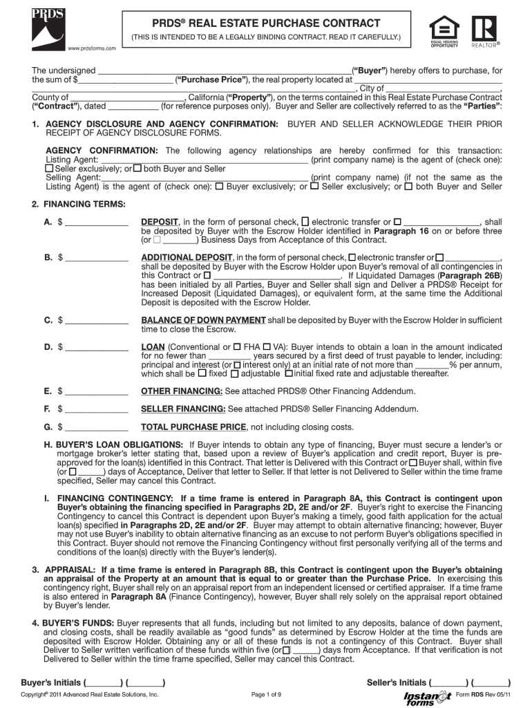 Prds Real Estate Purchase Contract  WikiDownload  Form