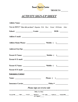Center Sign Up Sheet  Form