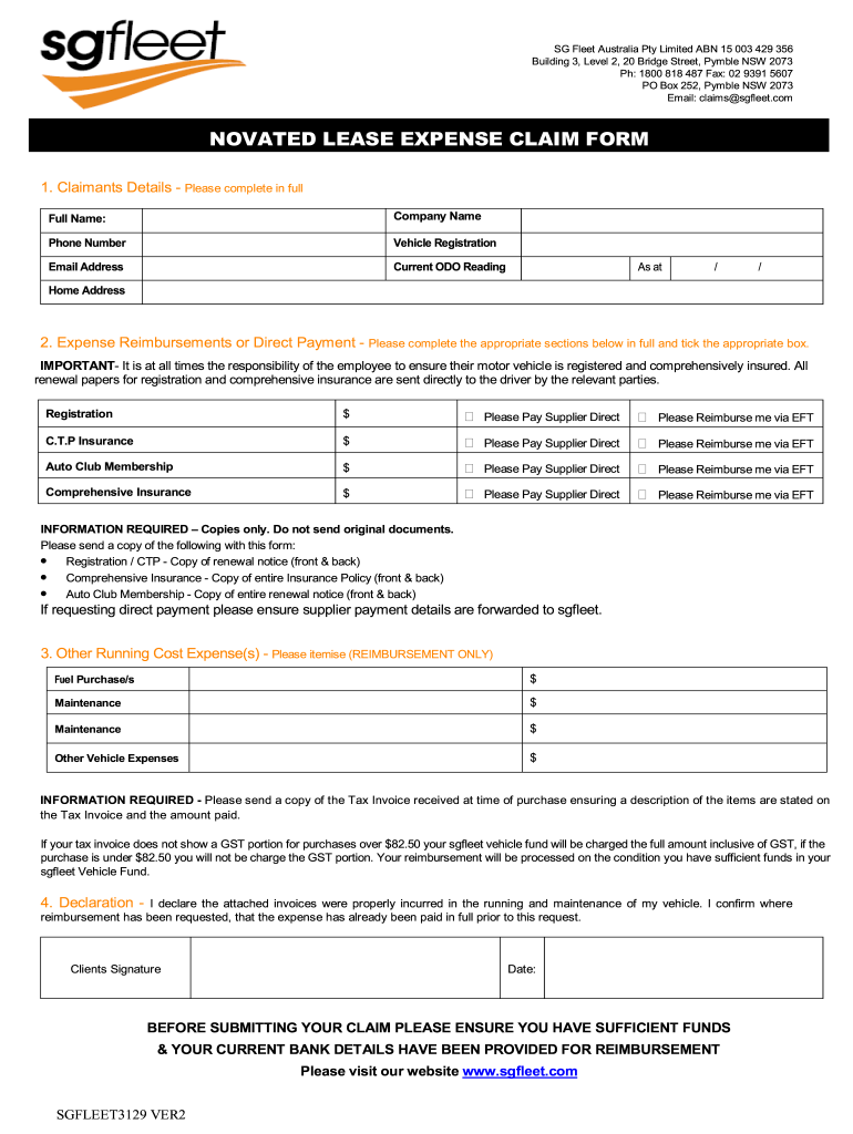 Sg Fleet Claim Form