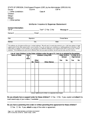 Uniform Income and Expense Statement Oregon