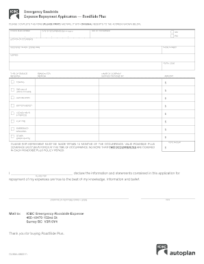 Icbc Emergency Roadside Expense Repyament Application  Form