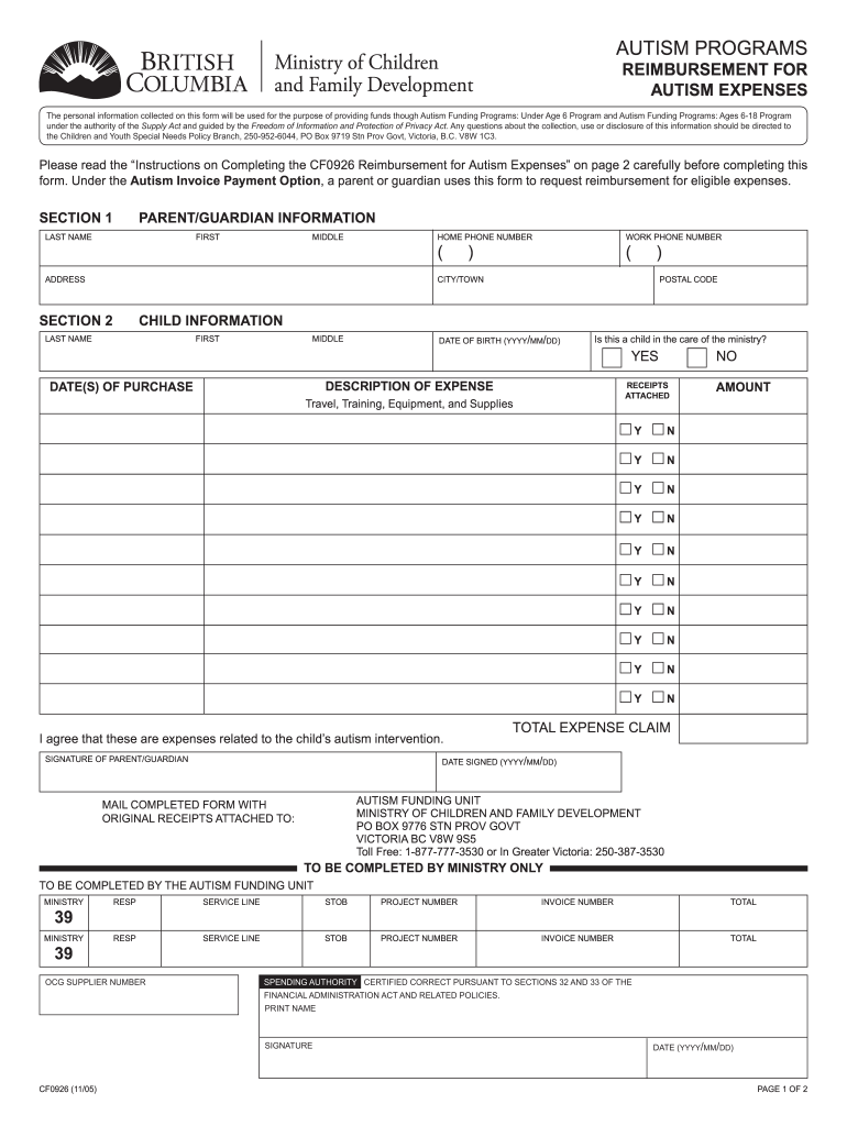  Ontario Autism Forms 2005