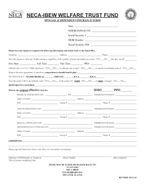 Spousal &amp; Dependent Insurance Form the NECA IBEW Benefits