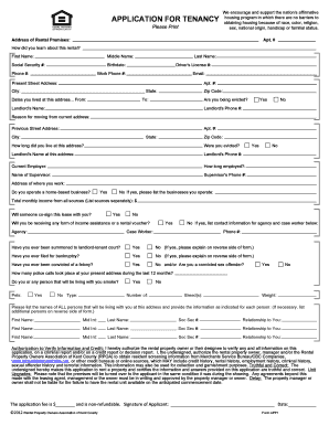 APPLICATION for TENANCY Tryourrentals Com  Form