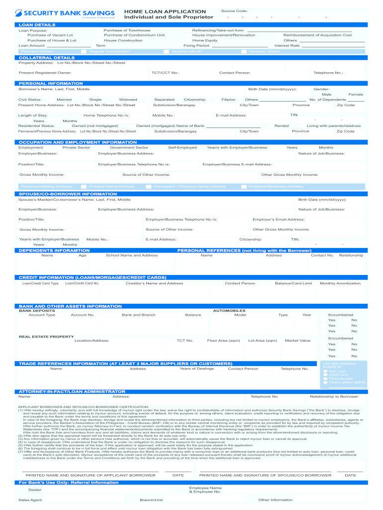 Security Bank of the Philippines Home Loan Application Form