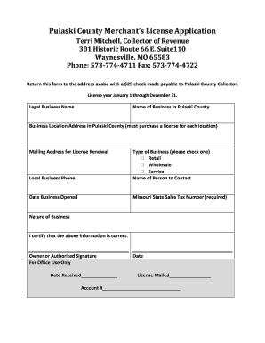 Merchant License Form Pulaski County Collector