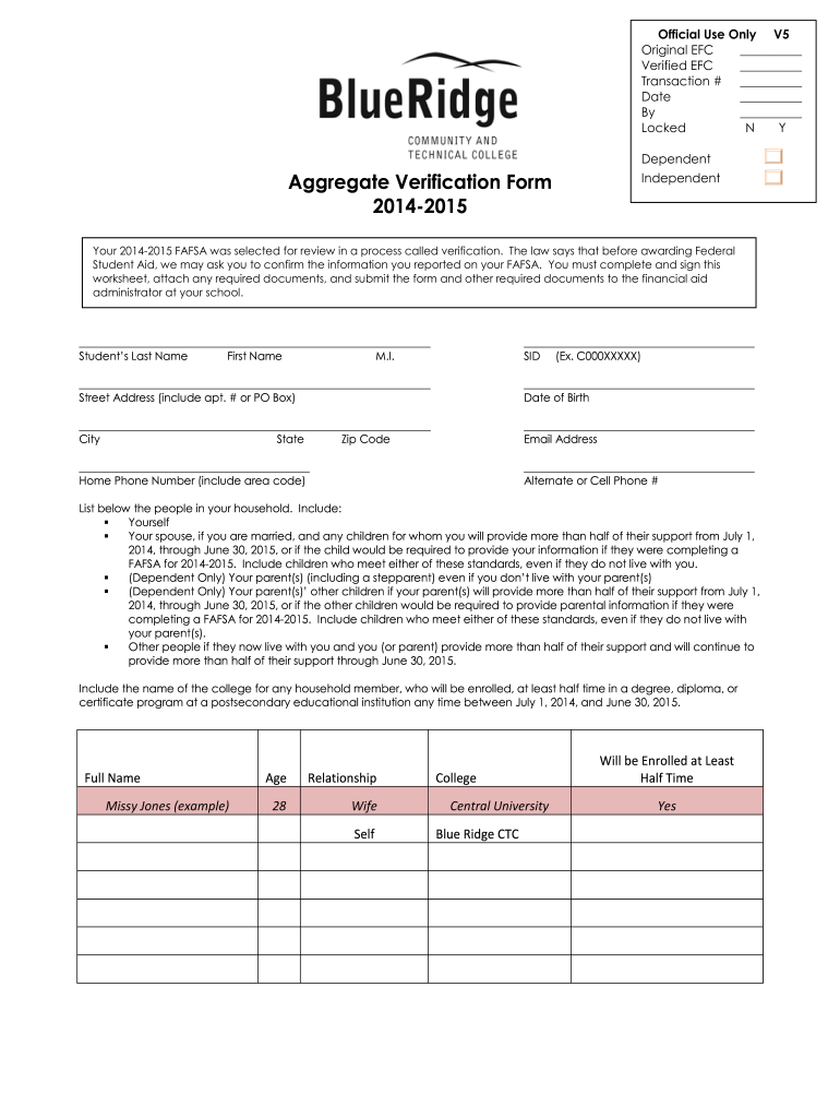  Verification Form 14 15 Aggregate  Blue Ridge Community and    Blueridgectc 2014-2024