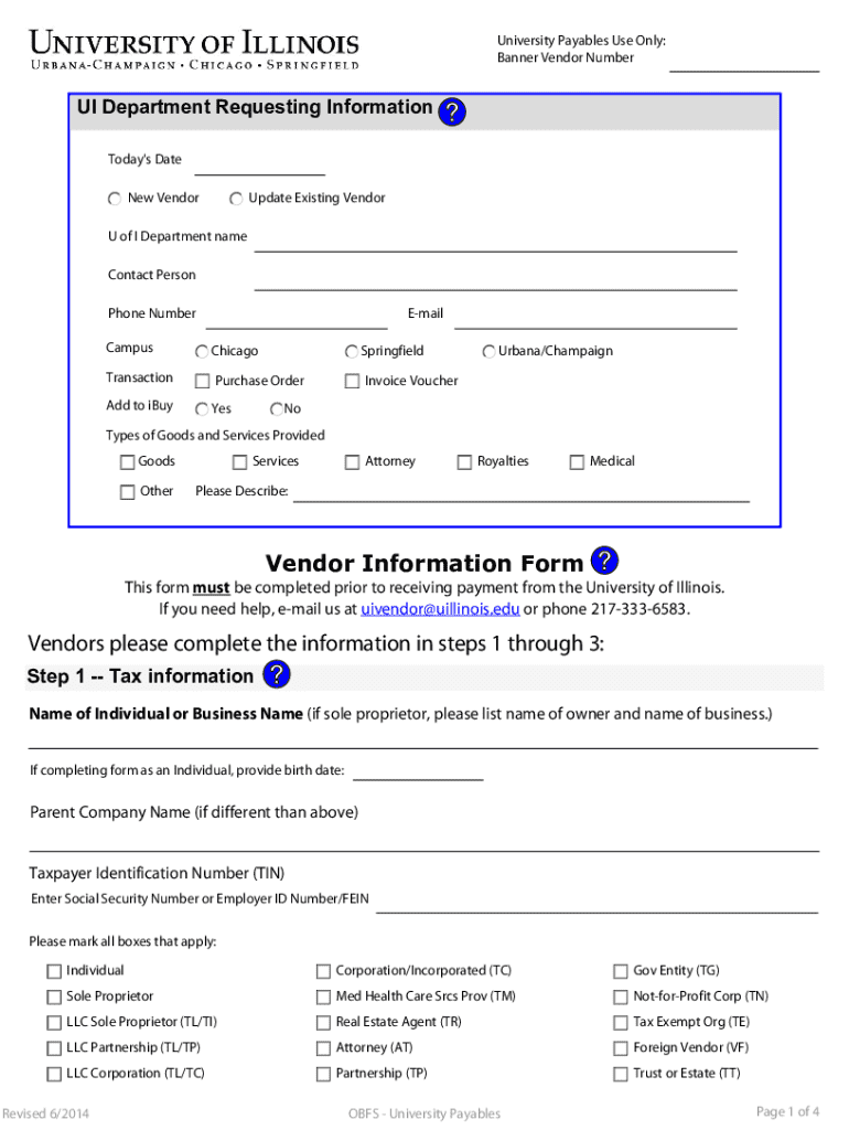 Get and Sign Vendor Information Form 2014-2022