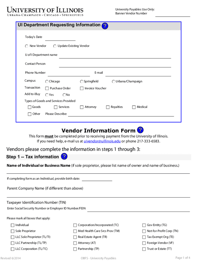  Vendor Information Form 2014-2024