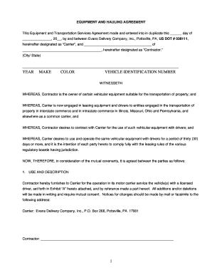 Equipment and Hauling Agreement Evans SouthEast Com  Form