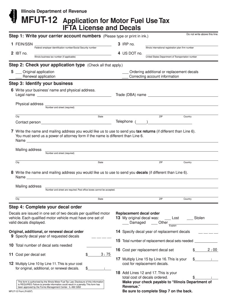  Mfut 12 Application for Motor Fuel Tax Ifta License and Decals Form 1997