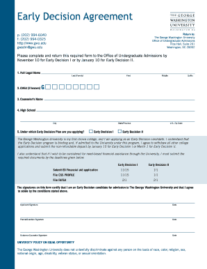 Early Decision Agreement the George Washington University Gwired Gwu  Form