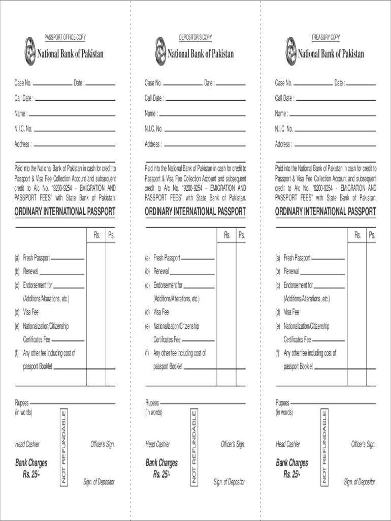 National Bank Passport Challan Form