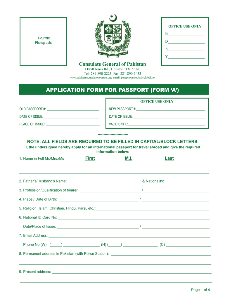 Pakistan Embassy Houston Passport Renewal  Form