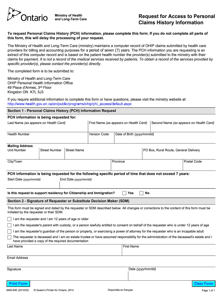 Request for Disclosure of Personal Claims History  Form