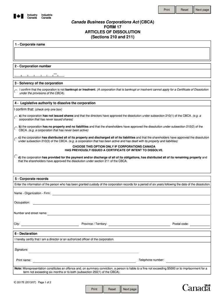  Form 17 Articles of Dissolution 2013-2024