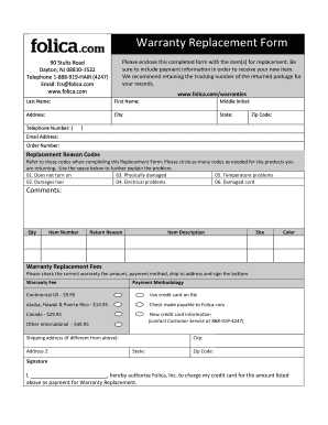 Warranty Replacement Form Folica Com