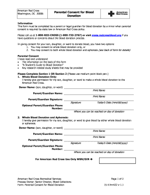 Parental Consent for Blood Donation DOC This Form is Used as Part of the Assessment Process to Determine Whether a Person is Sui