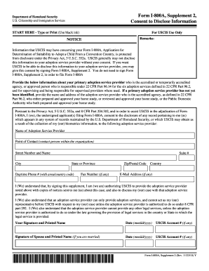 Form I 800A, Supplement 2, Consent to Disclose Information USCIS Uscis