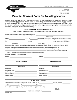 Parental Consent Form for Traveling Minors Heart to Honduras Hth