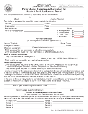 Parental Travel Consent Hawaii  Form