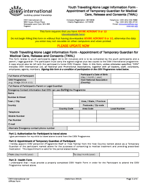 Youth Travelling Alone Legal Information Form CISV International