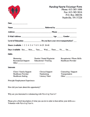 Mending Hearts Application  Form