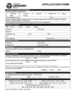 Lifeguard Application Form