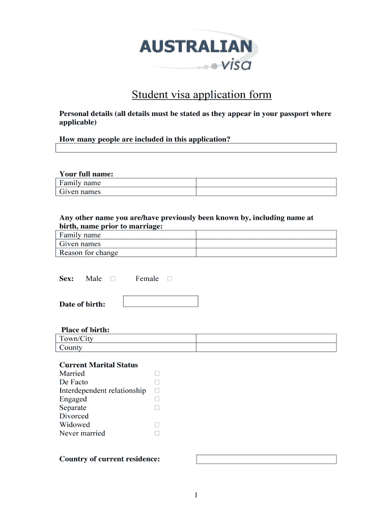 Get and Sign Australia Student Visa Application  Form