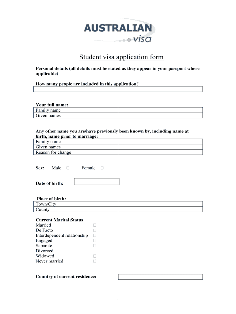 Australia Student Visa Application  Form